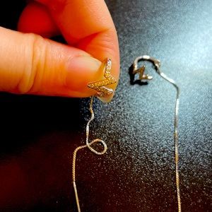 Shining heartbeat shape ear clip with threader